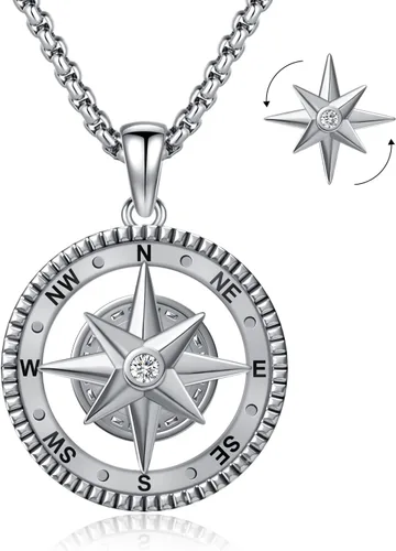 Vista 22 de Collar de Brújula para Hombres y Mujeres de Plata de Ley 925 con Colgante de Urna para Cenizas, Colgante de Medallón con Foto, Collar de Ancla