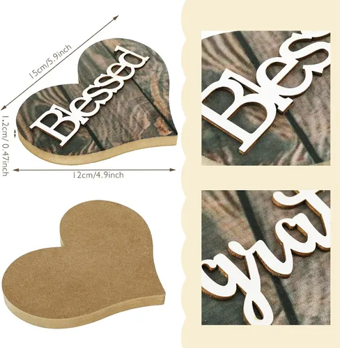 Vista 2 de Jetec 2 piezas de decoración de madera en forma de corazón, letrero de bendición rústica, decoración de corazón de madera de amor pequeño para San