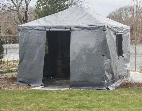 Vista 22 de Sojag Cubierta de invierno para cenadores, accesorio impermeable de 8 x 8 pies con puerta enrollable y paneles ventilados, almacenamiento al aire