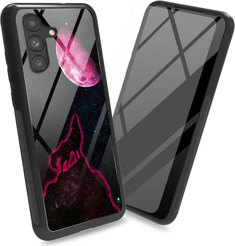 Vista 10 de Funda para Samsung Galaxy A13 5G con protector de pantalla, cubierta trasera de vidrio templado, diseño de flores de gato negro, marco de Flores