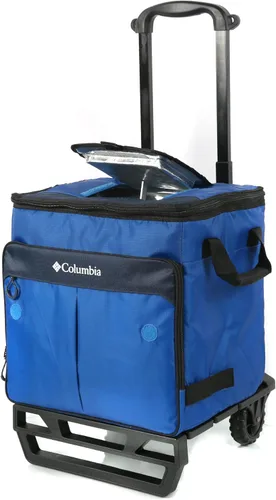 Vista 4 de Columbia Crater Peak - Hielera con ruedas, enfriador con ruedas para 50 latas, enfriador plegable azul con aislamiento de súper espuma y carrito