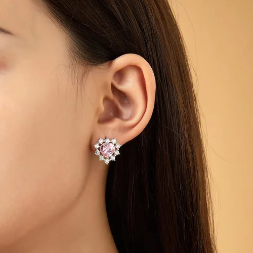Vista 4 de Dnswez Aretes chapados en oro rosa intenso para mujer, lindo corazón de amor, circonita cúbica, aretes colgantes para mujeres, adolescentes y niñas