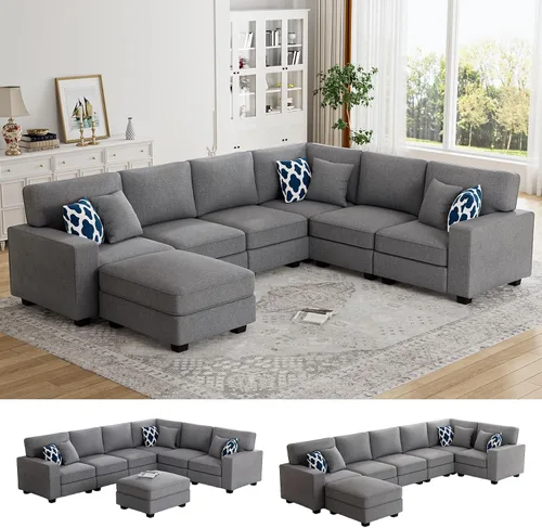 Vista 33 de Legend Vansen - Sofá seccional modular en forma de U con otomano, sofá de esquina reversible moderno para sala de estar (Antracita, 2+3 con otomano)