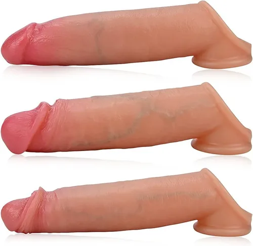 Vista 4 de SXOVO Consoladores realistas de silicona líquida para el pene, 3 piezas para el pene, juguete sexual realista de vetas y glande para pene, juguete