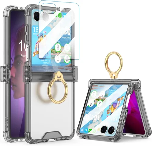 Vista 18 de Funda para Galaxy Z Flip 3 con protección de bisagra transparente para Samsung Flip 3 con función atril para Samsung Galaxy Z Flip 3 5G (2021)