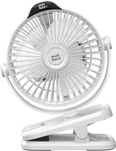Vista 10 de Minthouz Ventilador de clip – Ventilador pequeño recargable USB C de 8000 mAh con indicador de nivel de batería, rotación de 720° de bajo ruido