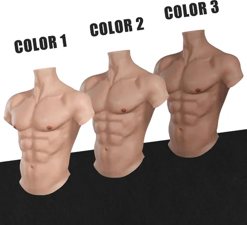 Vista 6 de Minaky Traje muscular de silicona para el pecho masculino, vientre muscular falso realista para cosplay, fiesta transgénero