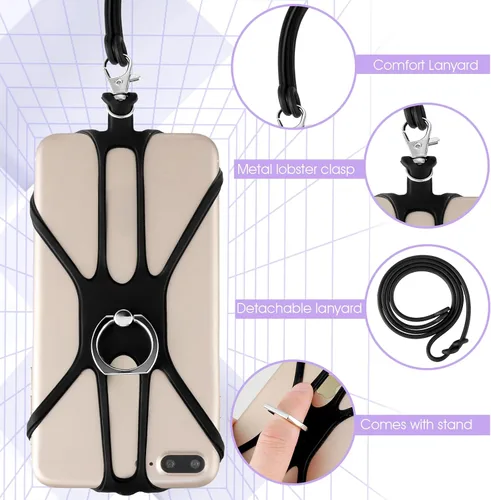 Vista 2 de TIESOME Cordón universal para teléfono, correa para el cuello 2 en 1 con soporte para anillo de dedo compatible con la mayoría de teléfonos