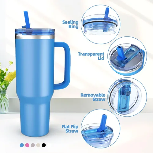 Vista 4 de 2 piezas de tapa con pajita a prueba de derrames para vaso Stanley de 40 onzas, reemplazo de tapa a prueba de derrames, accesorios para vaso Stanley