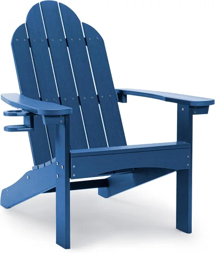 Vista 26 de LUE BONA HDPS Sillas Adirondack, 1 silla, patio exterior de larga duración para todas las estaciones, soporte para tazas oculto, 350 libras, azul