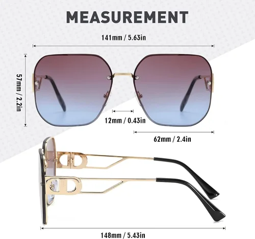 Vista 5 de 100 CLASSIC Elegantes gafas de sol cuadradas de gran tamaño para hombres y mujeres ligeras de metal protección UV400 lente FHD