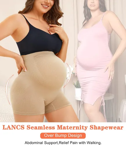 Vista 2 de Pantalones cortos de maternidad, ropa interior de maternidad de cintura alta para vestidos de baby shower