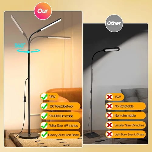 Vista 2 de Aisutha Lámpara de pie LED, lámpara de pie súper brillante de 18 W para sala de estar, lámpara de pie ajustable de colores continuos y brillo, luz