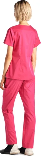 Vista 3 de Dagacci Medical Uniform Conjunto de ropa quirúrgica elástica y suave con cuello en Y y pantalones para mujer