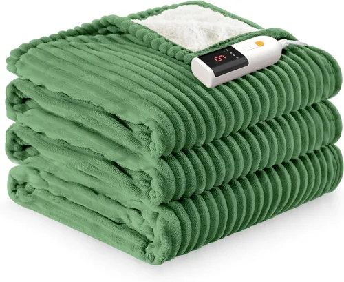 Vista 10 de Reaks - Manta eléctrica térmica de franela sedosa y sherpa, manta de calentamiento con 5 niveles de calor y 3 horas de apagado automático, regalos