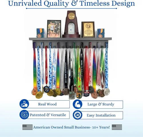 Vista 2 de MedalAwardsRack Estante de exhibición de medallas y soporte para trofeos Premier para gimnasia, fútbol, baloncesto, fútbol americano y más – 2 pies