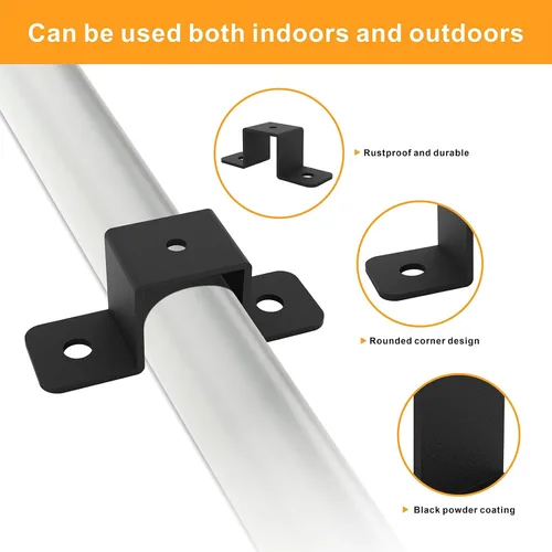 Vista 3 de 8 abrazaderas cuadradas para tubo, soportes de sujeción de correa negra, soporte de conector en forma de U, amarre de poste de valla de madera