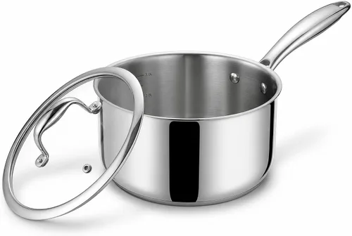 Vista 14 de Mini sartén, olla de acero inoxidable de tres capas con mango que se mantiene fresco, salsa térmica y aceite (4 pulgadas/0.12 cuartos de galón)