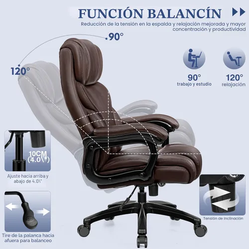 Vista 5 de Office Chair, Ergonomic Big and Tall 500lbs Computer Desk Chairs, Heavy Duty Executive Breathable Leather Chair with Adjustable High Back, Lumbar