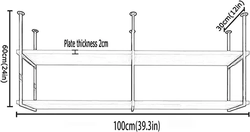 Vista 2 de Shelves Ceiling Shelf 2 Layer Ceiling Mount Storage Rack With Wooden Boards, Metal Display Stand, Restaurant, Bar, Cafe Hanging Decoration Storage