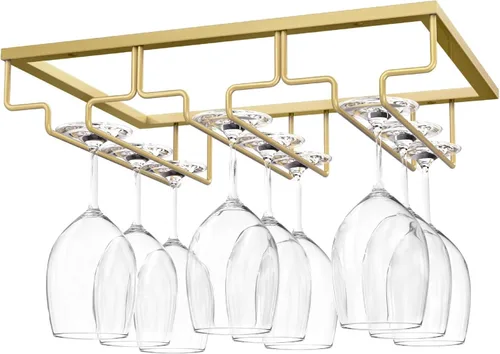 Vista 8 de Nuovoware Estante para copas de vino, soporte para copas de vino, 8 filas, color dorado profundo