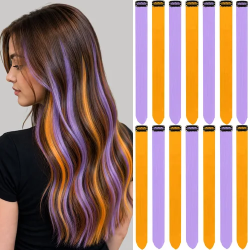 Vista 24 de 20 extensiones de cabello de colores, coloridas extensiones de cabello sintético con clip, extensiones de cabello sintético largo y lacio