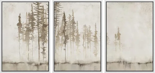 Vista 115 de SIGNFORD - Set de obras de arte en lienzo enmarcado para pared, ilustraciones abstractas de neblina del desierto en tonos neutros beige y marrón