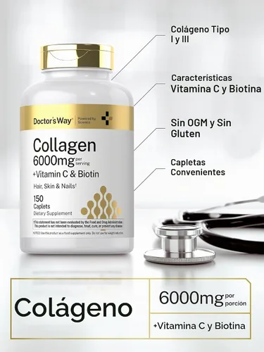 Vista 4 de Doctor's Way Complejo de colágeno 150 cápsulas con vitamina C y biotina