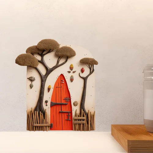 Vista 5 de African Village Savannah Tree House Decor - Adhesivo de pared para puerta de hadas