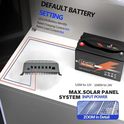 Vista 4 de EPEVER 40A 12/24V Auto Identificar MPPT Controlador de carga solar con control remoto de pantalla LCD Parámetros ajustables y sensor de temperatura