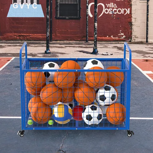 Vista 6 de Carrito de bolas de almacenamiento para garaje compatible con divisor opcional, jaula de baloncesto extragrande para interiores y exteriores
