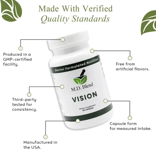 Vista 5 de Vision - Formulado por expertos, mezcla natural y robusta para el bienestar de los ojos, con luteína, zeaxantina, astaxantina, zinc, tiamina