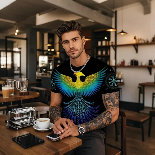 Vista 5 de ENLACHIC Camiseta Vikings para hombre, novedad con estampado 3D de mitología nórdica