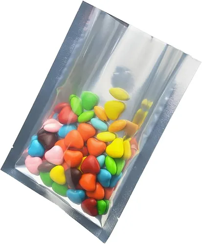 Vista 6 de Bolsa de papel de aluminio plateado, sellado térmico, para ventana delantera, de plástico, con parte superior abierta, bolsa de Mylar