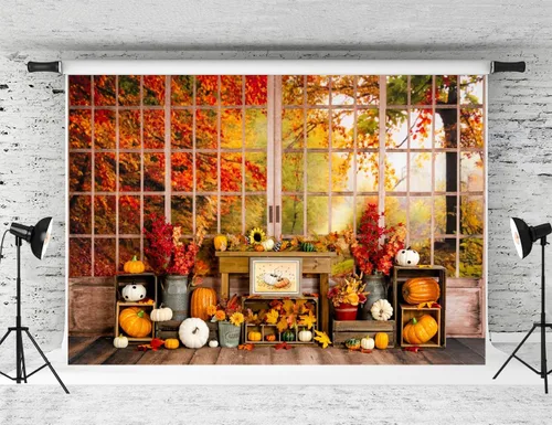 Vista 23 de Kate Fondo de fotografía para el día de Acción de Gracias, otoño, calabaza, decoración del hogar, fondo para niños, fiesta, estudio (7 x 5 pies)