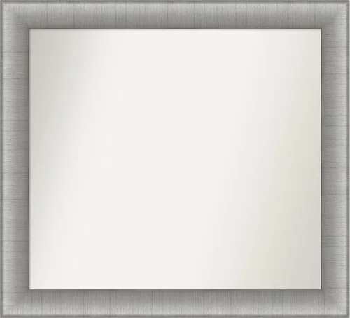 Vista 371 de Amanti Art Espejo de baño plateado para sobre el fregadero, 28 x 37 pulgadas, elegante espejo rectangular de peltre cepillado, marco de madera