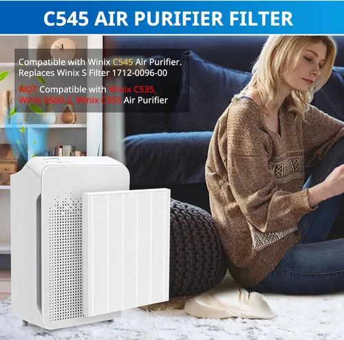 Vista 2 de Paquete de 2 filtros de repuesto HEPA C545 S compatibles con purificador de aire Winix C545, sustituye al filtro Winix S 1712-0096-00