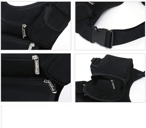 Vista 6 de Riñonera de lona, riñonera multiusos para carreras, táctica, de pierna caída, para motocicleta, ciclismo al aire libre, bolsa de muslo, Negro