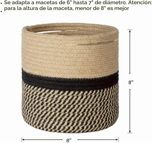 Vista 4 de TIMEYARD Cesta pequeña de mimbre para plantas, maceta para plantas de Negro y yute