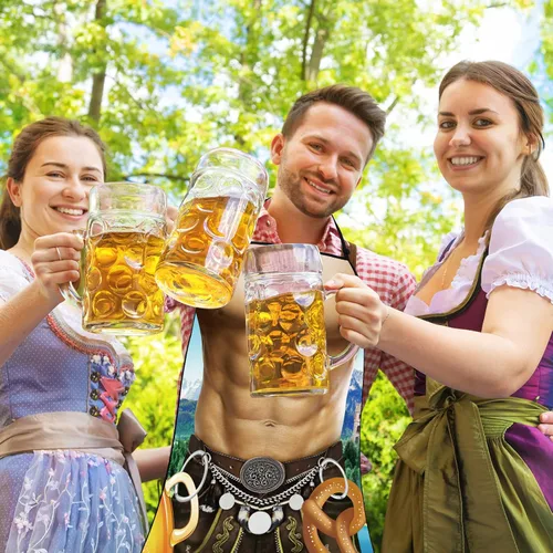 Vista 4 de Sintege Paquete de 2 delantales de Oktoberfest alemán Lederhosen y Dirndl para Oktoberfest Baviera Festival de Cerveza Decoración de Fiesta
