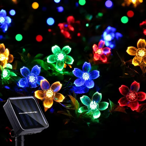 Vista 14 de ITICdecor - Tira de luces solares para exteriores con flores, impermeables, 50 luces LED, decoraciones de luces de hadas para árbol de Navidad