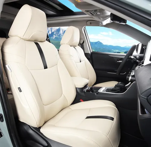 Vista 8 de Fundas de asiento RAV4 de ajuste personalizado, piel sintética impermeable para Toyota RAV4 2013-2018 (beige)