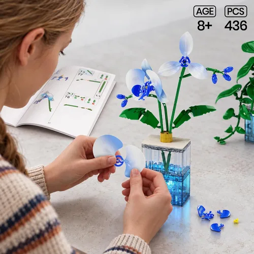 Vista 2 de Juego de construcción botánica, orquídea y potos, jarrones iluminados