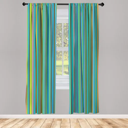 Vista 57 de Ambesonne - Cortinas amarillas para ventana, arte moderno escandinavo de escena de jardín con flores de tulipán y mariposas bailando, juego de 2