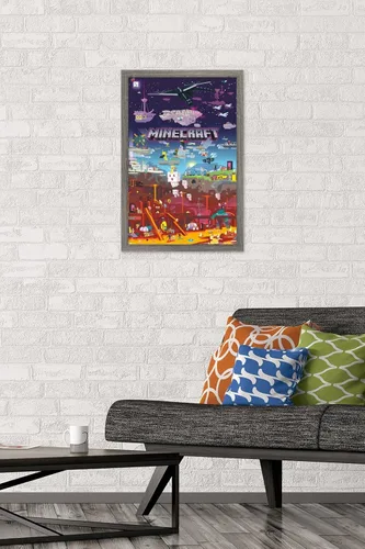 Vista 2 de Trends International Minecraft - Póster de pared del Mundo Más Allá, 14.725 x 22.375 pulgadas, versión con marco de madera tipo granero