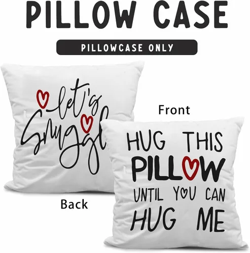 Vista 7 de Hug This Pillow Until You Can Hug Me Let's Snuggle - Funda de cojín reversible con temática romántica de amor para decoración del hogar, 18 x 18