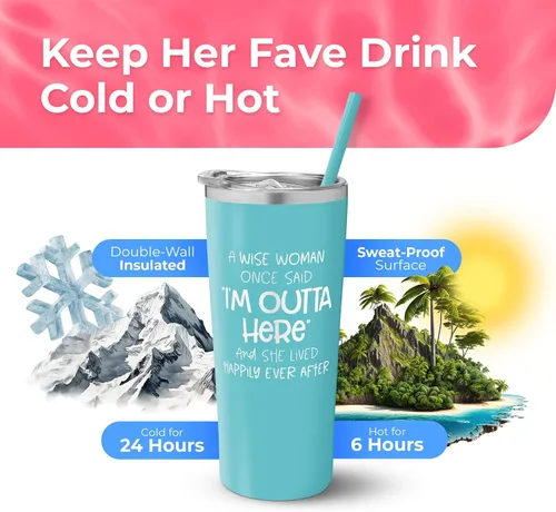 Vista 3 de Wise Woman - Vaso aislado de acero inoxidable con tapa y pajilla, divertida taza de viaje para fiestas de jubilación, taza de café para profesores