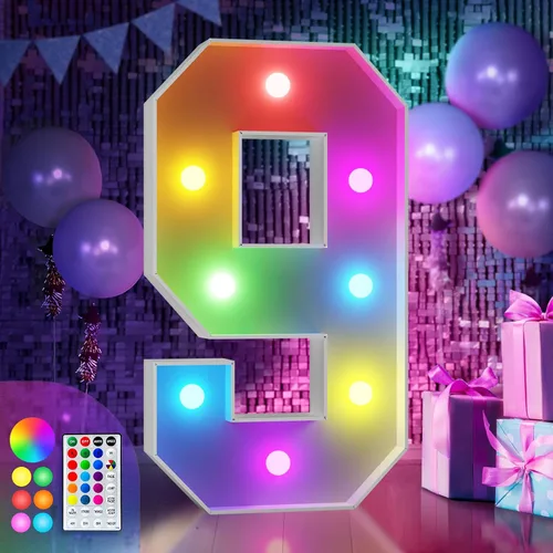 Vista 53 de Imprsv Letras coloridas de marquesina de 3 pies y letras grandes iluminadas RGB con control remoto, decoraciones de fiesta de cumpleaños Carta
