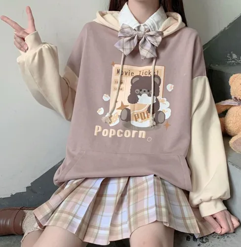 Vista 2 de EMILYLE Sudadera con capucha de estilo japonés para mujeres y niñas, sudadera con estampado lindo de anime kawaii