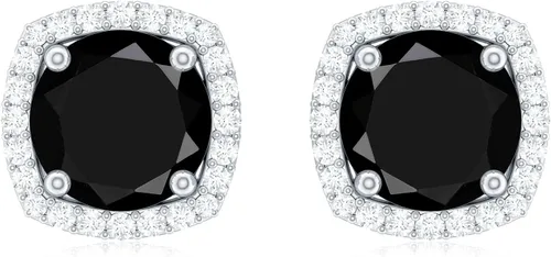 Vista 7 de Aretes de ónix negro vintage de 12 CT con halo de diamantes (calidad AAA)